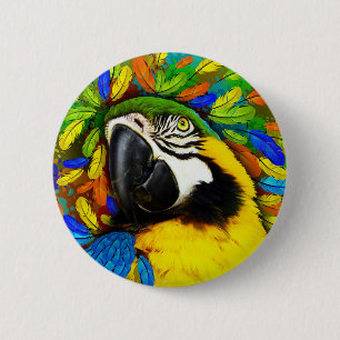 Gold and Blue Macaw Parrot Fantasy buttons
