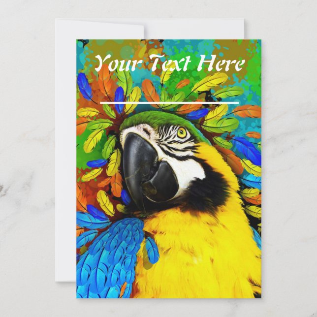 Gold and Blue Macaw Parrot Fantasy Invitation_Card Invitation (Front)