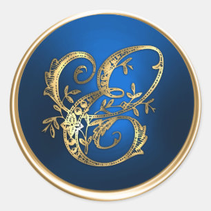 Gold and Blue Monogram E Envelope Seal