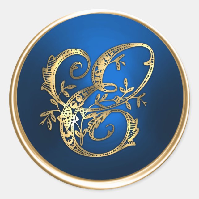 Gold and Blue Monogram E Envelope Seal (Front)