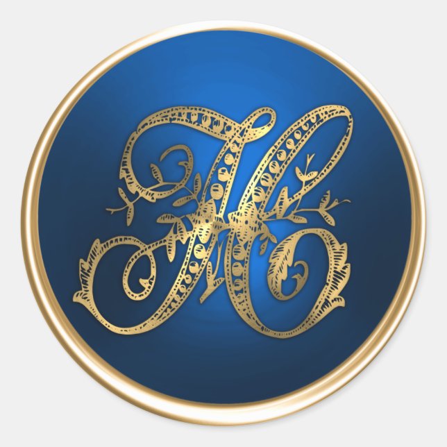 Gold and Blue Monogram H Envelope Seal (Front)