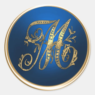 Gold and Blue Monogram M Envelope Seal