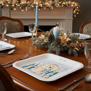 Gold and blue nativity holiday  paper plate