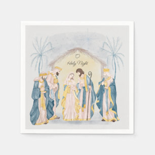 Gold and blue nativity  napkin
