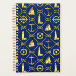 Gold and Blue Nautical Rope Pattern Planner