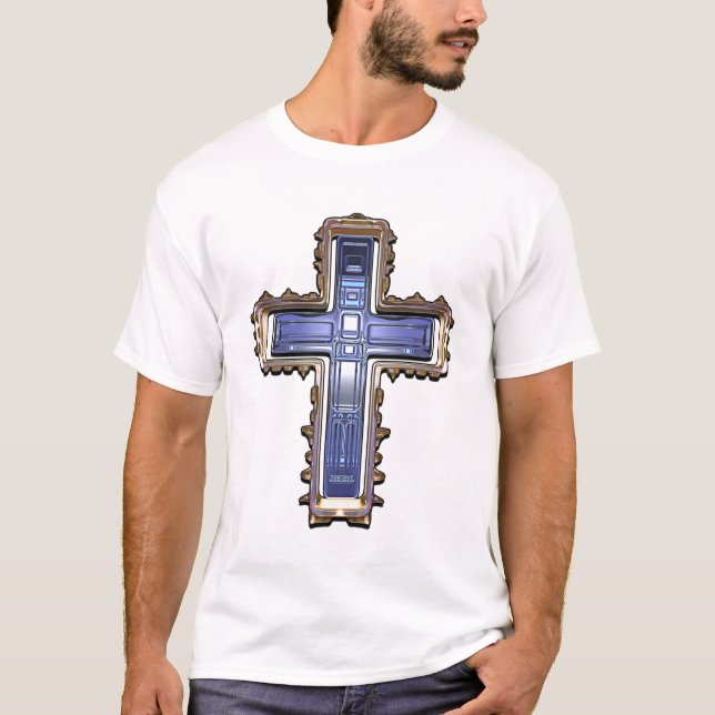 Gold and Blue Neon Cross T-Shirt (Front)