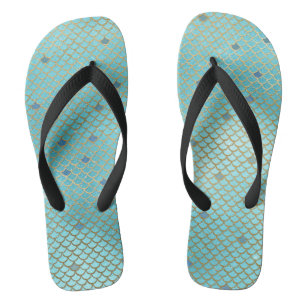 Gold and Blue Ombre Mermaid Scales Jandals