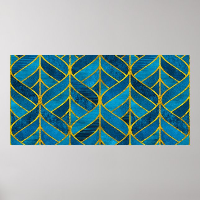 Gold and blue pattern on grunge background, seamle poster (Front)