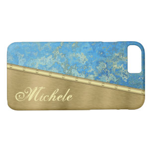 Gold and Blue Quartz Monogrammed Case-Mate iPhone Case