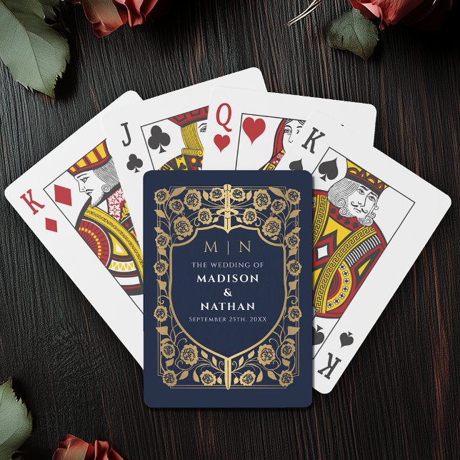 Gold and Blue Royal Sword Shield Wedding Favour Playing Cards (Creator Uploaded)