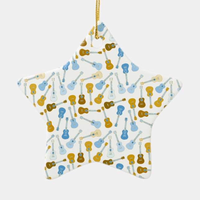 gold and blue ukuleles ceramic tree decoration (Front)