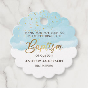 Gold And Blue Watercolor Boy Baptism Thank You Favour Tags