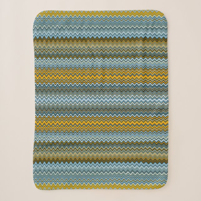Gold and Blue Wavy Stripes Sherpa Blanket (Front)