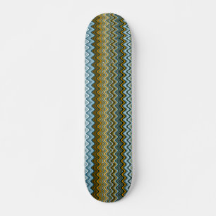 Gold and Blue Wavy Stripes Skateboard