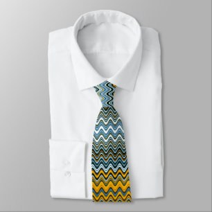 Gold and Blue Wavy Stripes Tie