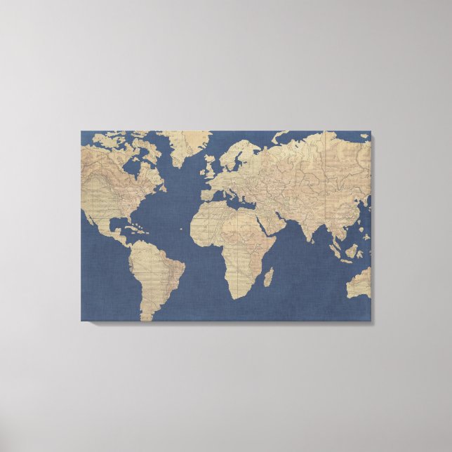 Gold and Blue World Map Canvas Print (Front)