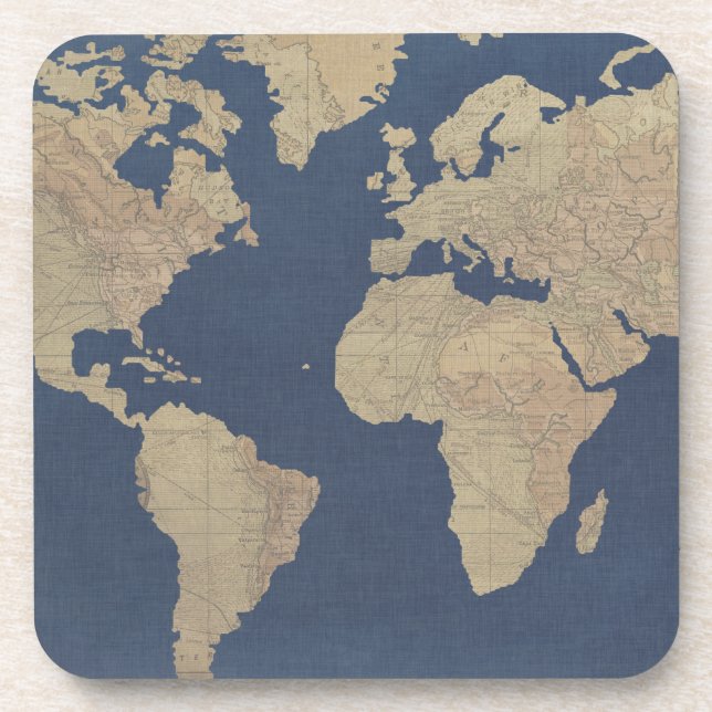 Gold and Blue World Map Coaster (Front)