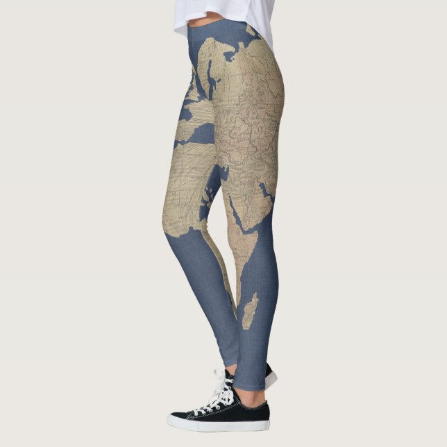 Gold and Blue World Map Leggings (Left)