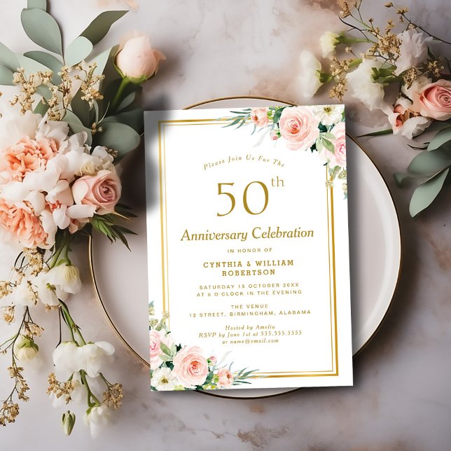 gold and blush 50th wedding anniversary invitation (Creator Uploaded)