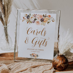gold and blush fall floral cards and gifts sign