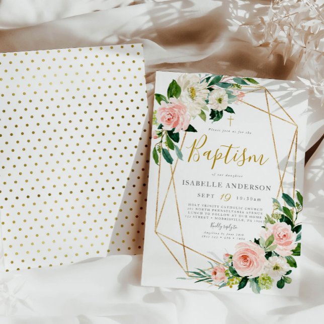 Gold and Blush floral Baptism invitation (Creator Uploaded)