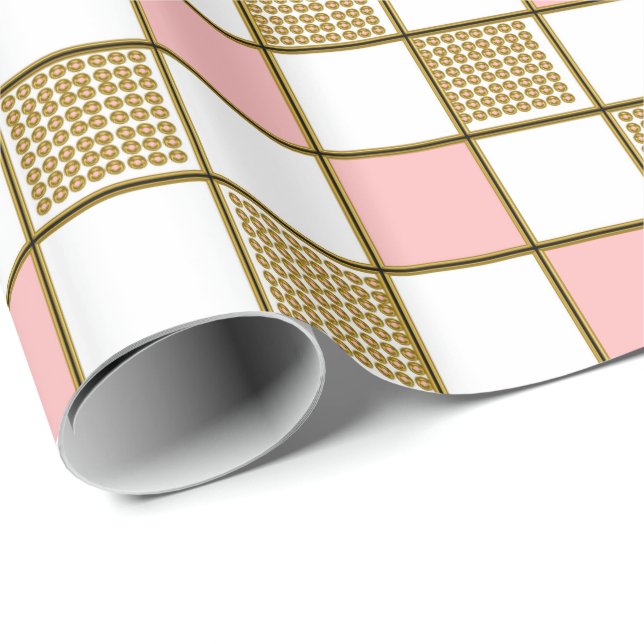 Gold and blush pink design squares Wrapping Paper (Roll Corner)