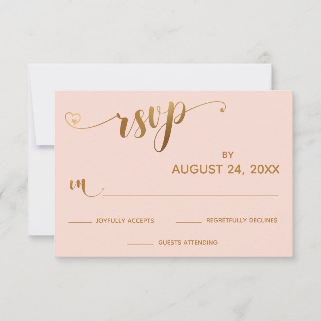 Gold and Blush Pink RSVP Calligraphy w/ Hearts (Front)