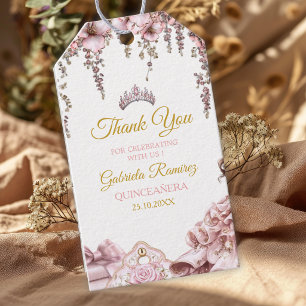 Gold and Blush Pink Tiara Floral  Quinceañera Gift Tags