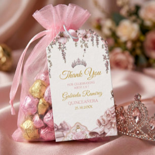 Gold and Blush Pink Tiara Floral Quinceañera Gift Tags