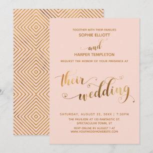 Gold and Blush Their Wedding Typography w/ Hearts Invitation