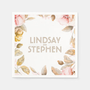 Gold and Blush Watercolor Flowers Vintage Wedding Napkin