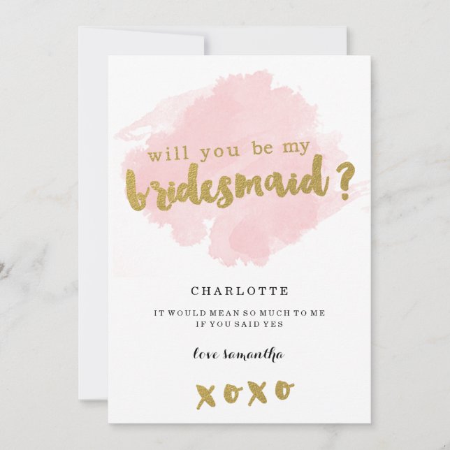 Gold and Blush Will You Be My Bridesmaid? Invitation (Front)