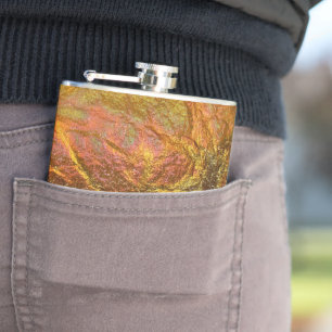 Gold and brass plated texture with a crinkle patte hip flask