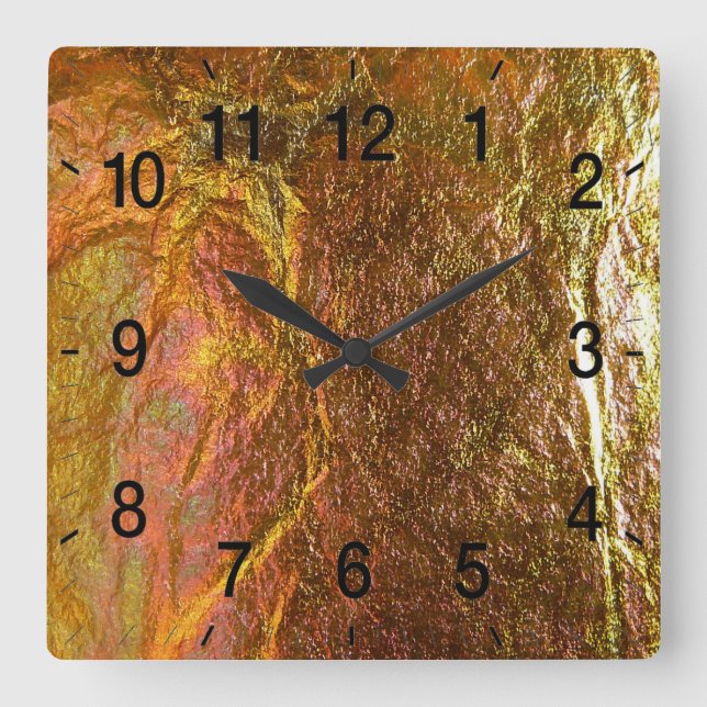 Gold and brass plated texture with a crinkle patte square wall clock (Front)