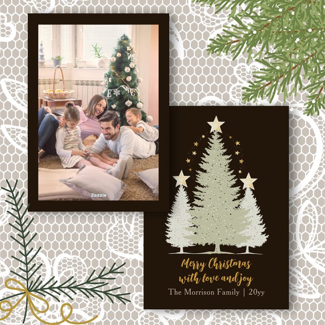 Gold and Brown Christmas Tree and Stars Photo Holiday Card (Gold and Brown Christmas Tree and Stars Photo Holiday Card)