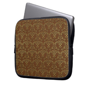 Gold and Brown Damask Pattern Laptop Sleeve
