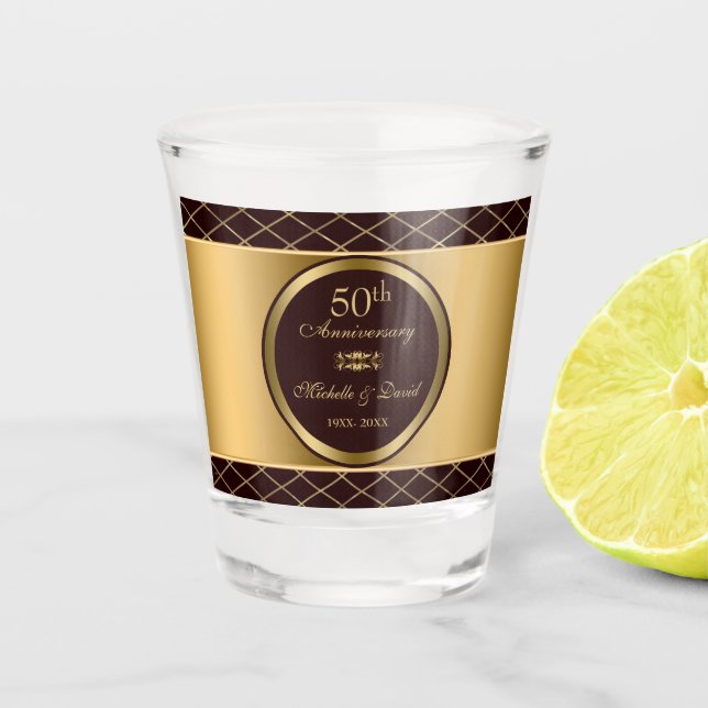 Gold And Brown Diamond Shapes Shot Glass (Front)