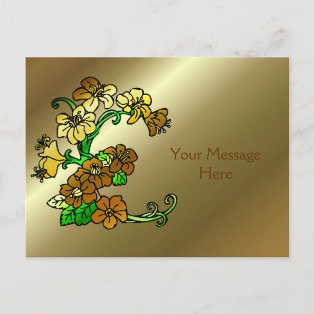 Gold and Brown Flower Design Postcard (Front)