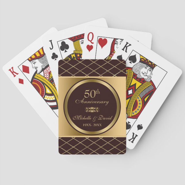 Gold And Brown Geometric Shapes Playing Cards (Back)