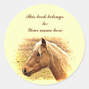 Gold and Brown Horse in Sun Animal Bookplate Classic Round Sticker