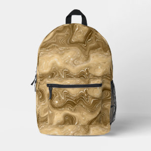 Gold And Brown Marble Printed Backpack