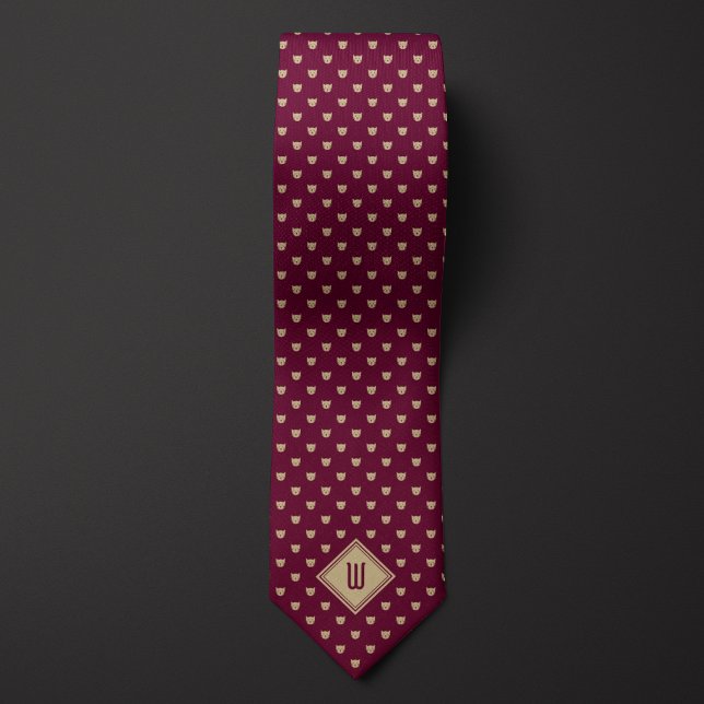 Gold and Burgundy Classy Cat Monogram Tie (Creator Uploaded)