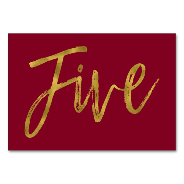 Gold and Burgundy Elegant Table Number Five (Front)
