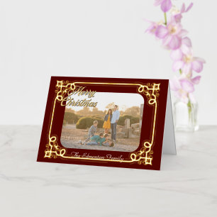 Gold and Burgundy Framed Photo Christmas Foil Holiday Card