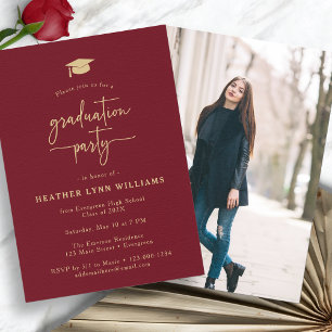 Gold and Burgundy Graduation Invitation