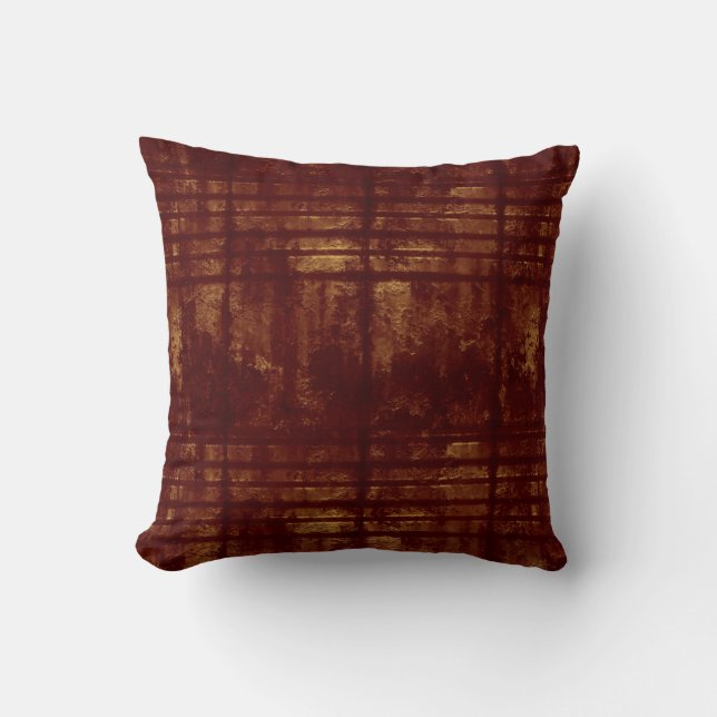 Gold and Burgundy Grungy Lines and Splashes Cushion (Front)