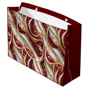 Gold and Burgundy Marble Flow Large Gift Bag
