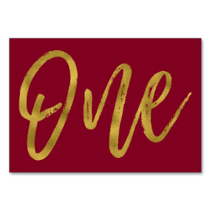 Gold and Burgundy Marsala Elegant Table Number One