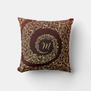 Gold and Burgundy Monogram Decorative Cushion