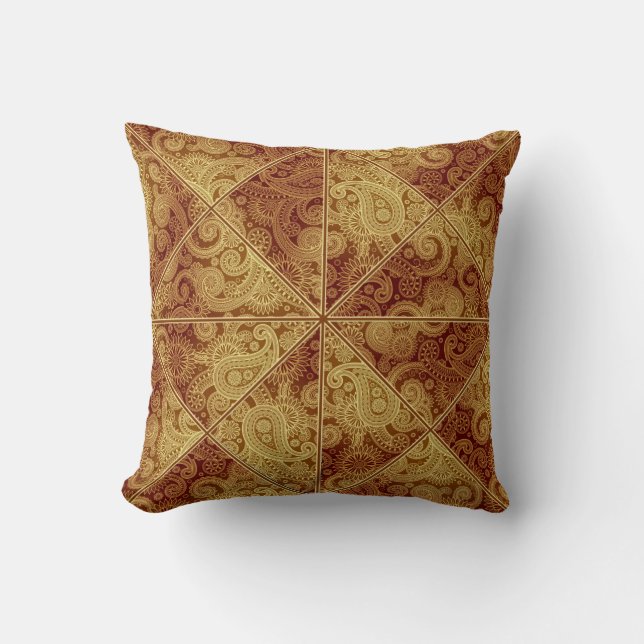 Gold and Burgundy Paisley Pattern Pillow (Front)